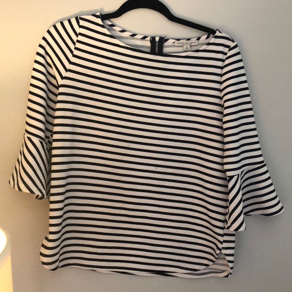 Navy and white stripe mid sleeve top
